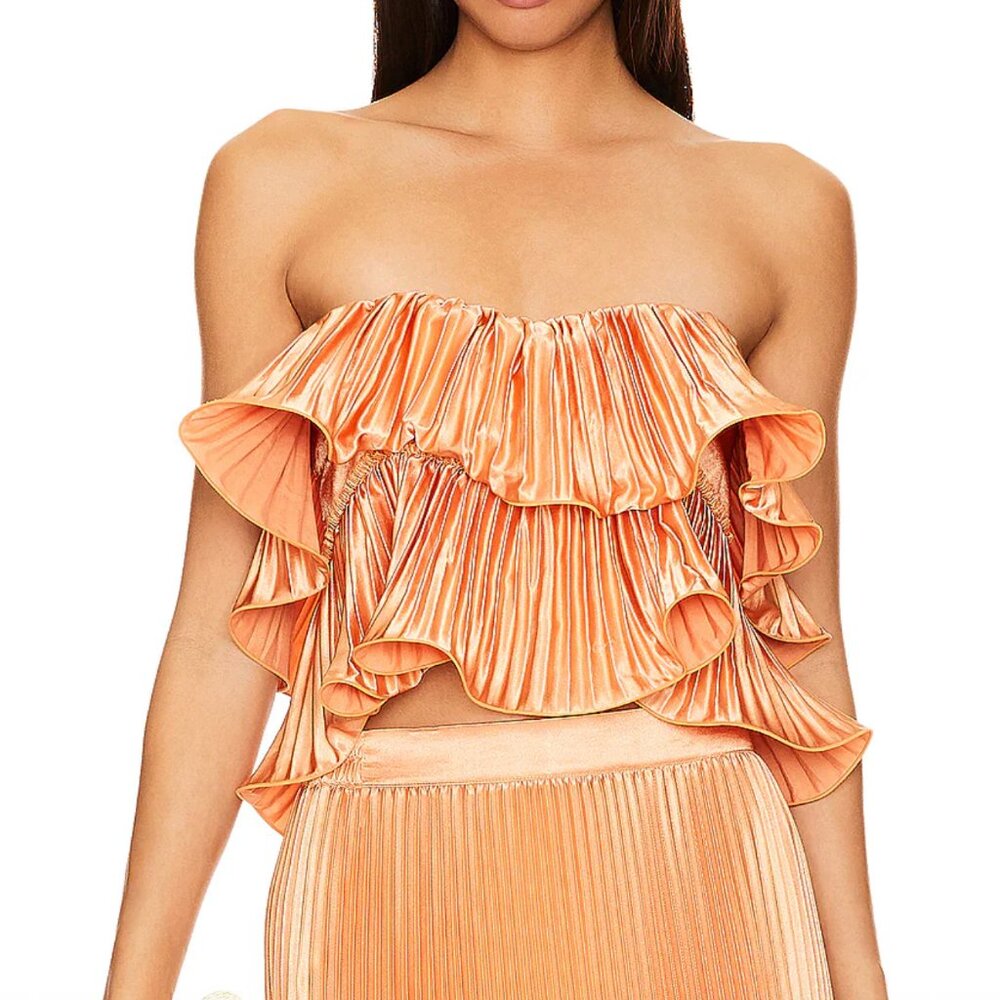 NEW L'IDEE Romance Bandeau Top in Valencia Metallic Orange Strapless Crop 12 L